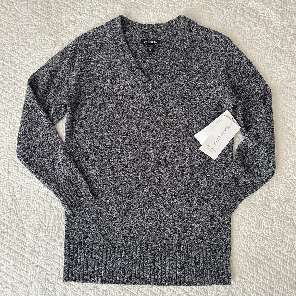 NWT Athleta Vital V-Neck Tunic Sweater Wool Cashmere Knit Pullover XS